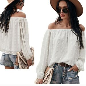 New In Package Miss Sparkling Off The Shoulder Swiss Dot Top